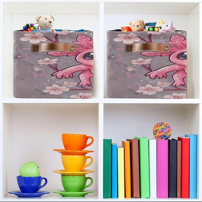 Cute Pink Axolotl with Cherry Blossoms Storage Bins Box Foldable Shelf Basket - Image 6