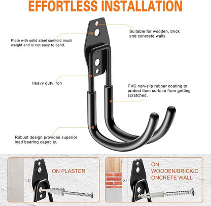 Heavy Duty Garage Hooks 4 Pack, J Shaped Hanger, Wall Mounted Storage System - Image 3