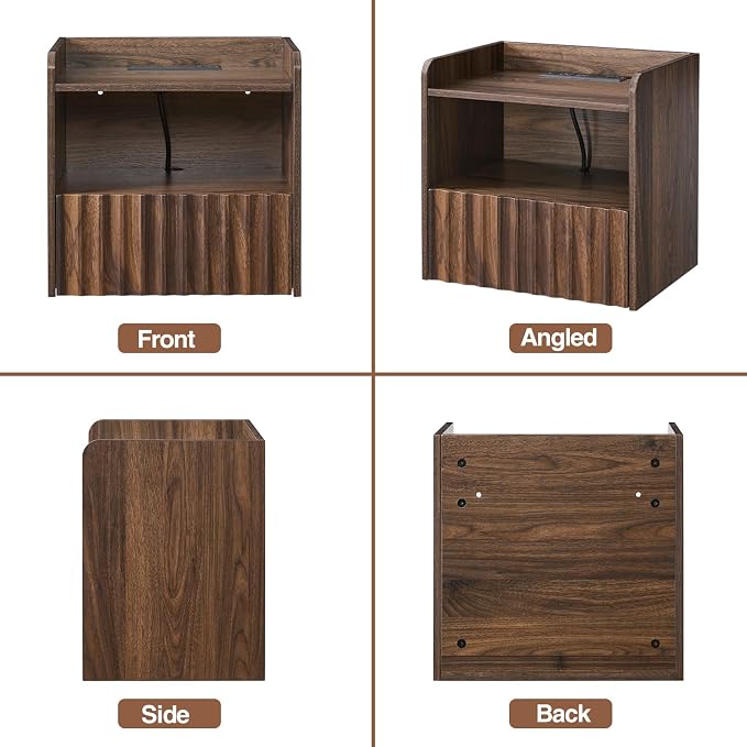 Modern Fluted Floating Nightstand Wall Mounted Set of 2- Bedside Table - Image 8