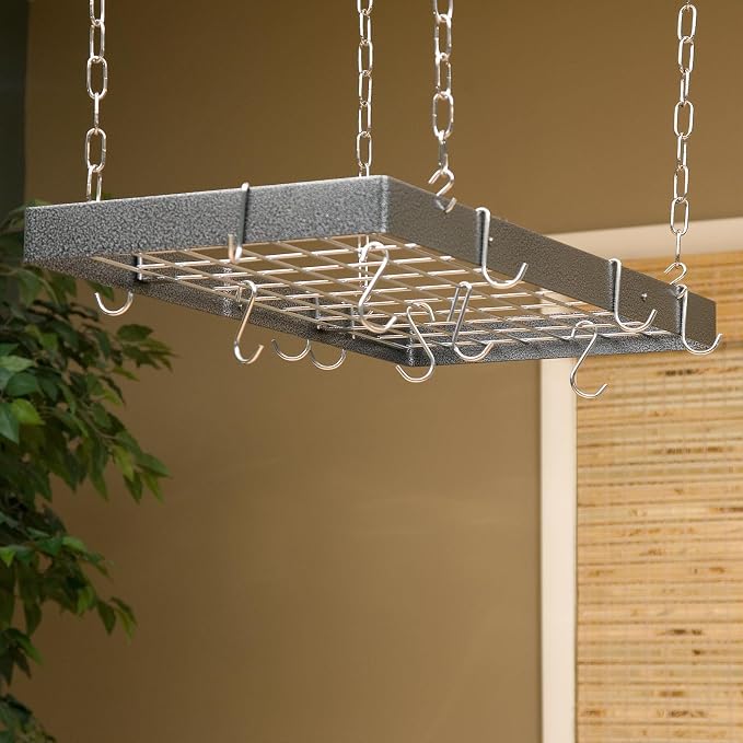 Rogar Hammered Steel Rectangular Pot Rack - Image 3