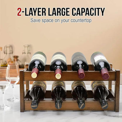 Bamboo Wine Rack, 2-Tier 8 Bottles Wine Storage Cabinet Shelf, Easy-Assembly - Image 5