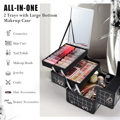 Joligrace Makeup Train Case Portable Makeup Case Organizer 2 Trays Cosmetic Box - Image 3