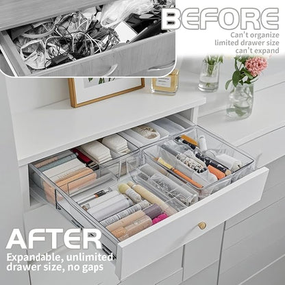 25 PCS Adjustable Desk Drawer Organizer, Acrylic Clear Drawer Organizers - Image 5