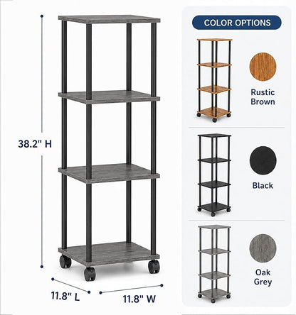 4-Tier 38.2" Tall Oak Grey Bathroom Shelving Unit - Image 3