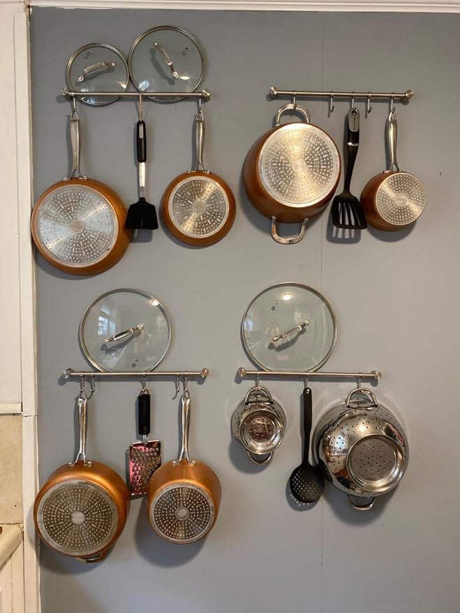 Audmore Kitchen Utensil Rack 2 Pack, 15.6 Inch Pots and Pans Hanging Rack Wall - Image 8