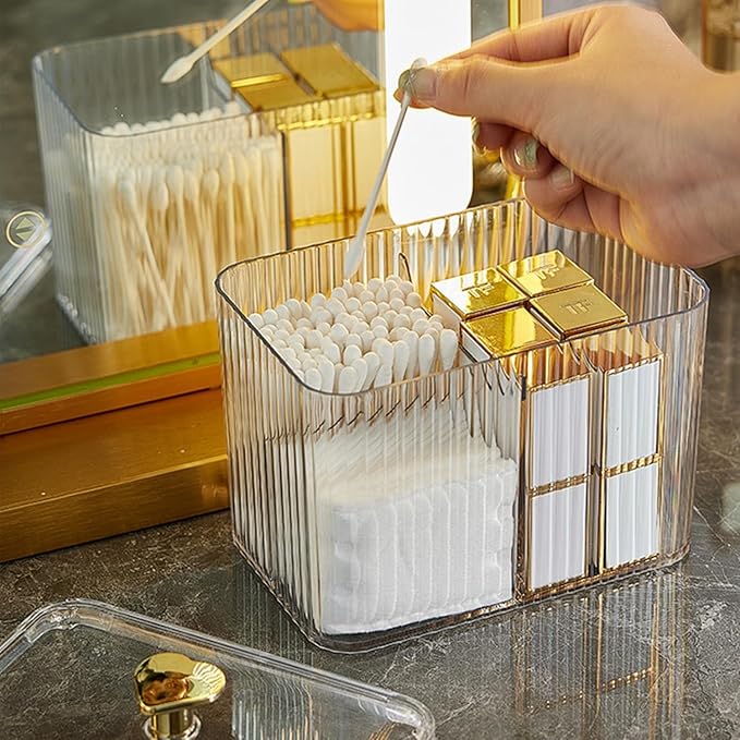 Qtips Holder Bathroom Container, 3-Section Cotton Ball/Swabs Dispenser - Image 6