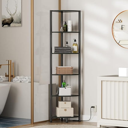 6 Tier Corner Shelf with LED Light, 67.5" Black Narrow Bookshelf | Tall - Image 5