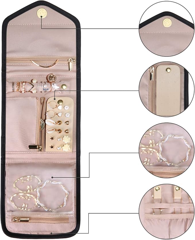 BAGSMART Travel Jewelry Organizer Case Foldable Jewelry Roll - Image 8