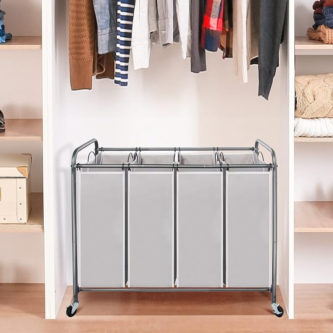 STO STO Laundry Sorter 4 Section, 4 Bag Laundry Hamper, Rolling Laundry Cart - Image 3