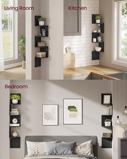 VASAGLE Corner Shelves Wall Mount, 4-Tier Floating Bookshelves, Ink Black - Image 4