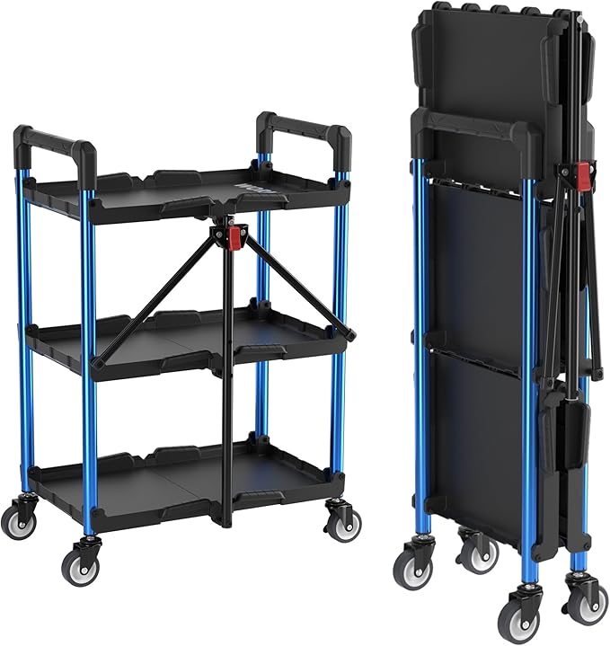 WORKPRO 3-Tier Collapsible Service Cart, 210 LBS Foldable Utility Service Cart by WORKPRO