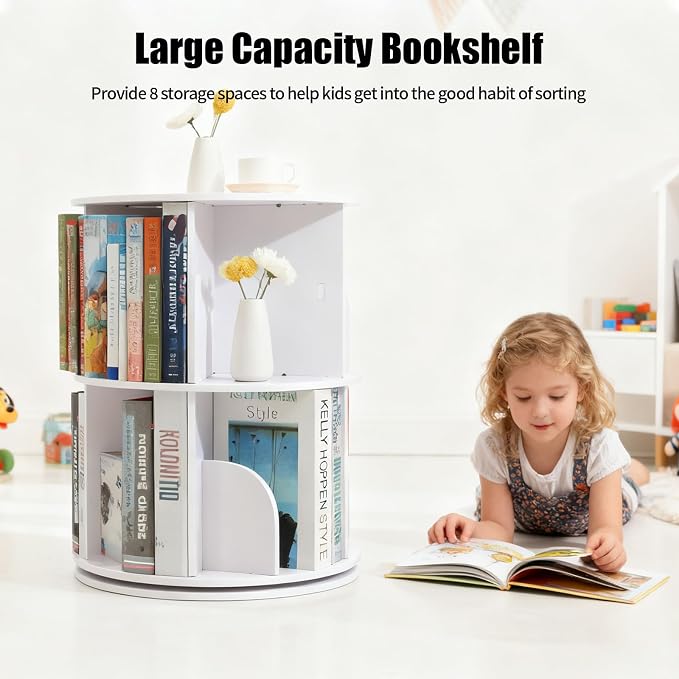 2 Tier Rotating Bookshelf Tower Spinning Bookshelf Revolving 360°Bookcase - Image 3