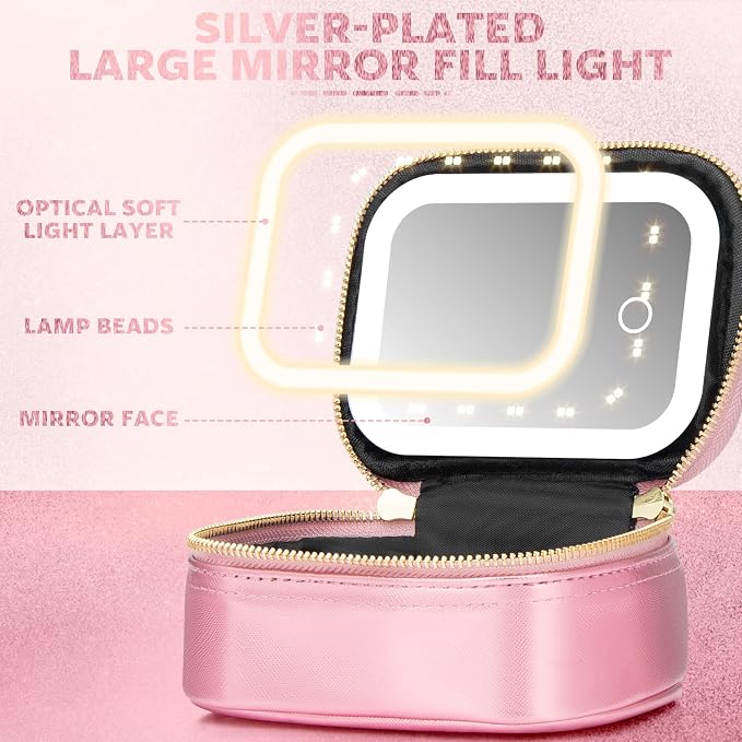 Small Makeup Bag with Led Mirror, Mini Travel Make up Bag 3 Light Modes - Image 4