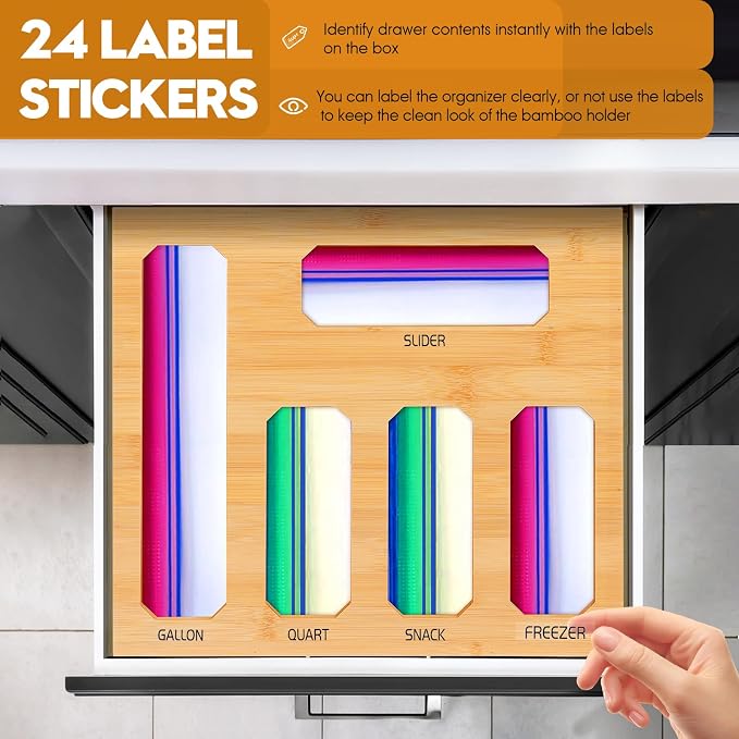 Bamboo Ziplock Bag Organizer for Kitchen Drawer, Food Storage Baggie Holder - Image 4