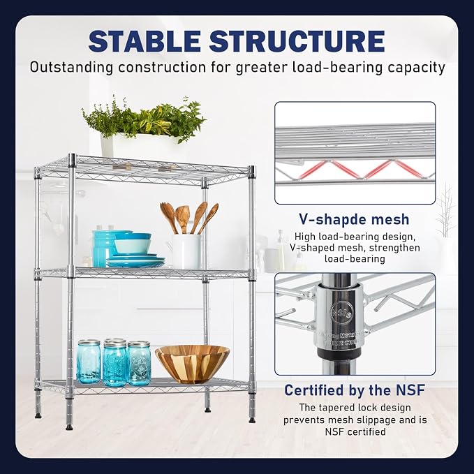 PayLessHere | 3-Tier Wire Shelf | 23"x13"x30" | Chrome | Adjustable Racks | - Image 5