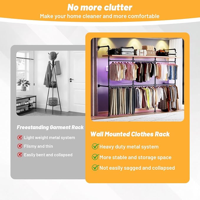 Industrial Pipe Clothing Rack, Reversible 118.3'' Clothes Rack - Image 5