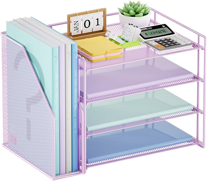 Marbrasse Desk Organizer and Accessories，4-Tier Paper Letter Tray Organizer by Marbrasse