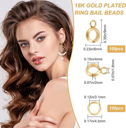 CREATCABIN 100Pcs 18K Gold Plated Column Bail Beads Stainless Steel Hanger - Image 2