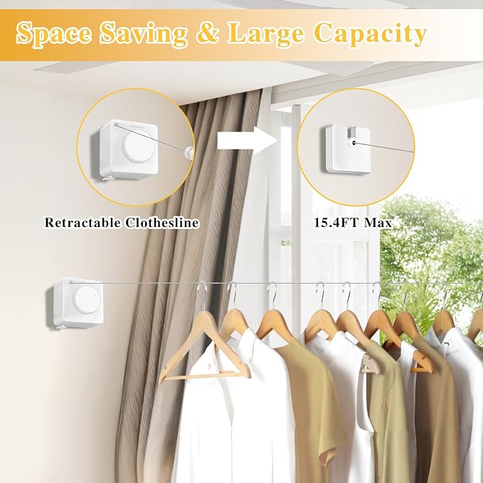 Retractable Clothesline Indoor, Non-Sagging Outdoor Clothes Line retracting - Image 2