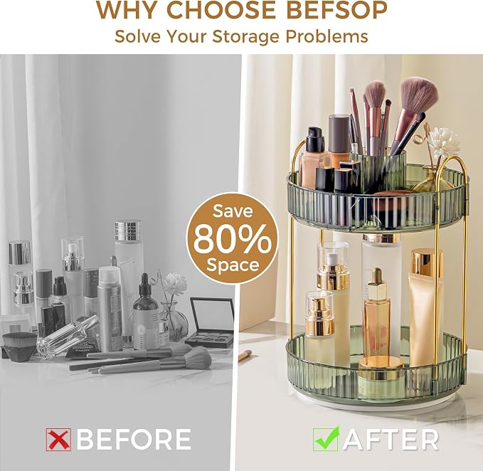 360° Rotating Makeup Organizer, Upgraded 2 Tier Skincare Perfume Organizers - Image 3