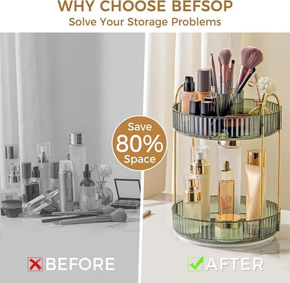 360° Rotating Makeup Organizer, Upgraded 2 Tier Skincare Perfume Organizers - Image 3