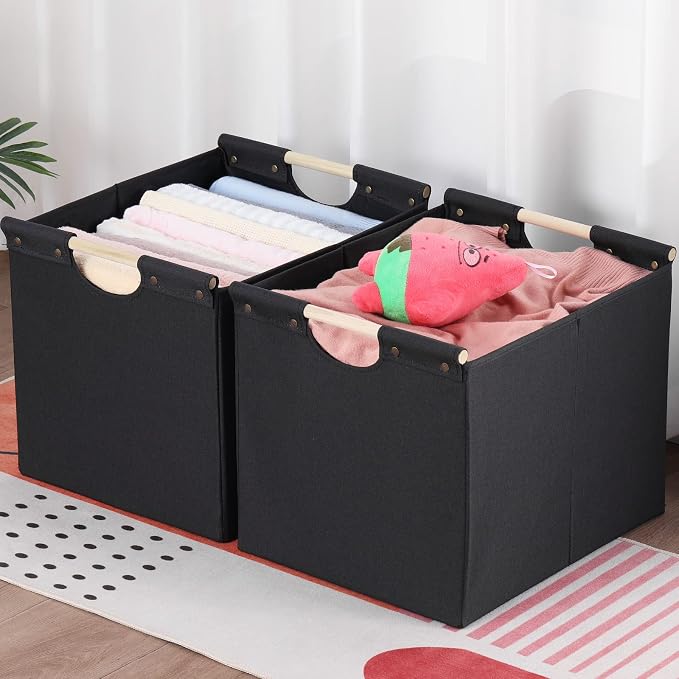 HOONEX Large Collapsible Storage Bins, Linen Fabric, Storage Baskets - Image 4