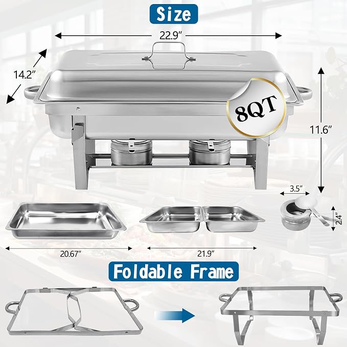 Chafing Dish for Buffet, 2 Pack Stainless Steel Chafing Servers Food Warmer Set - Image 6