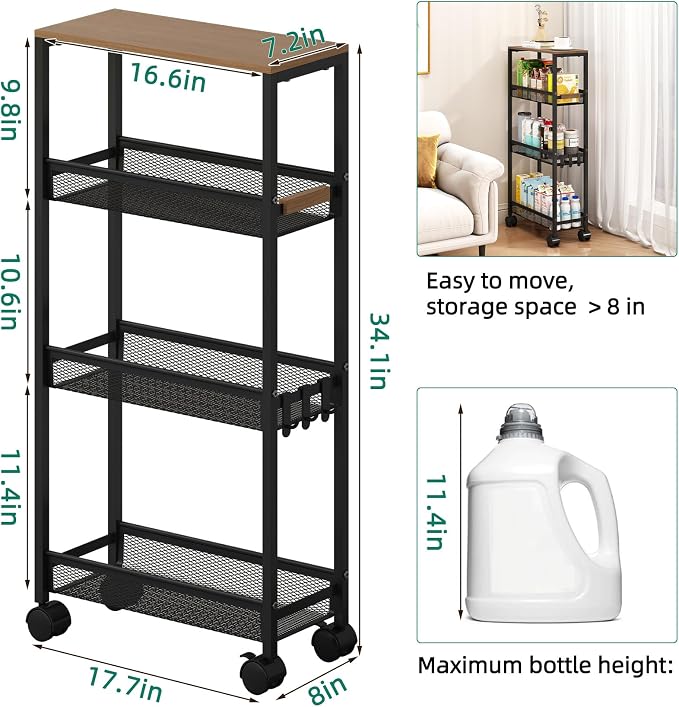 TIPGO Utility Slim Storage Cart, 4 Tier Rolling Cart - Image 5