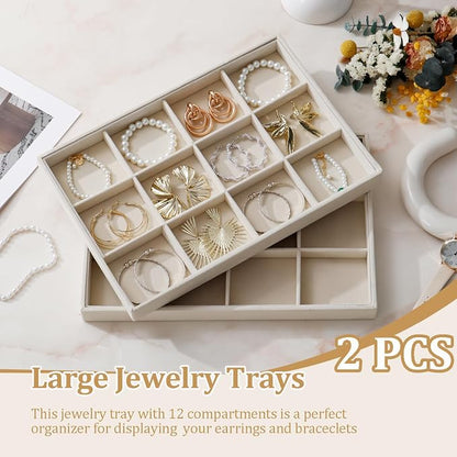 Large Velvet Jewelry Tray 2 Pack Stackable Jewelry Display Drawer Inserts Trays - Image 2
