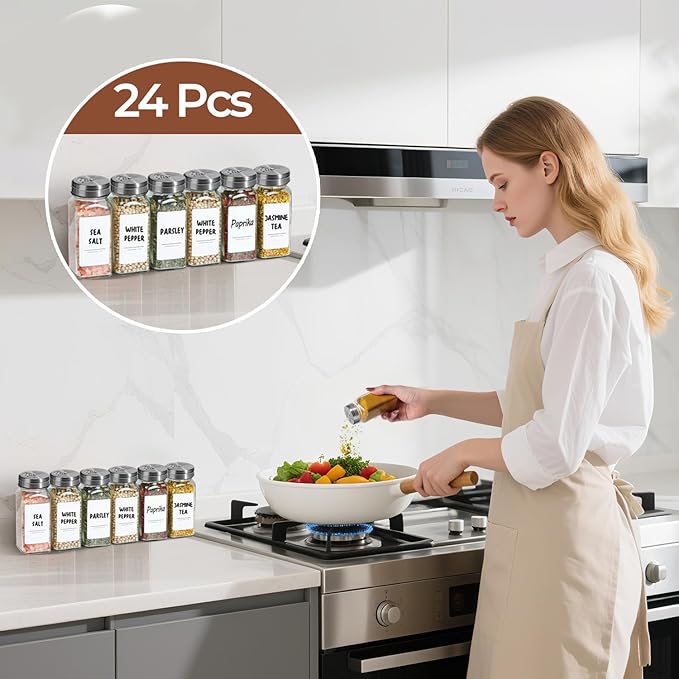 ComSaf Spice Jars with Shaker lids Adjustable, 4oz 24PCS，45 Labels, Comdiment - Image 7
