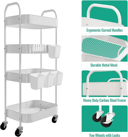 4-Tier Metal Rolling Cart with Wheels, Storage Utility Organizer Cart - Image 4