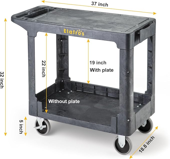 ELAFROS Heavy Duty Plastic Utility Cart Flat top 37 x 18.8 Inch - Image 2