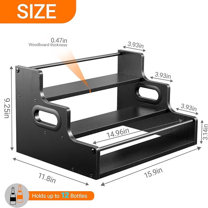 3-Tier Liquor Bottle Display Shelf, Coffee Syrup Rack Organizer, Water Bottle - Image 3