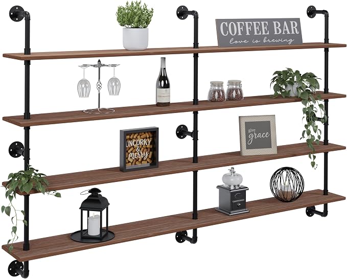 HDDFER Floating Book Shelves for Wall 4 Tier 70 inch Bookshelf Industrial Pipe by industrialpipeshelving