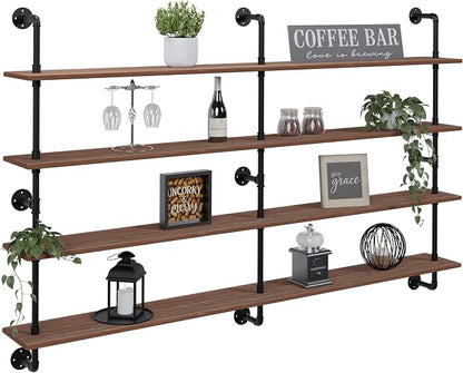 HDDFER Floating Book Shelves for Wall 4 Tier 70 inch Bookshelf Industrial Pipe by industrialpipeshelving
