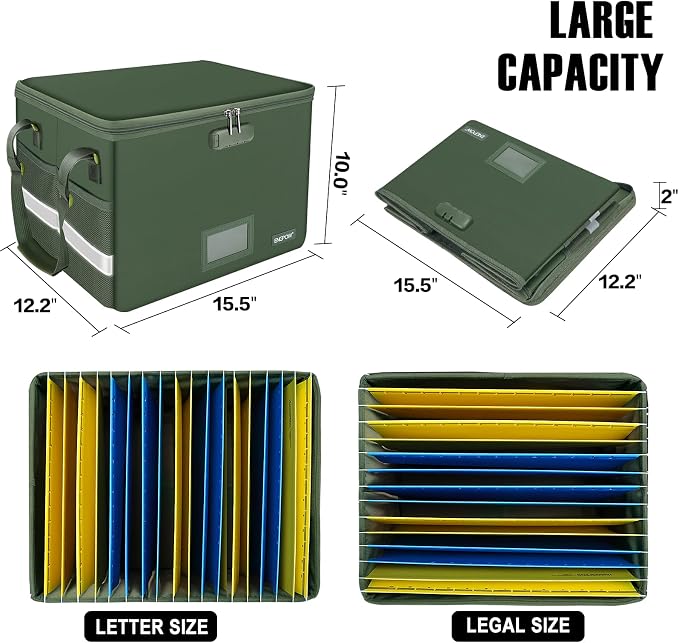 ENGPOW File Box with Lock, Fireproof Document Box with Zipper Lid, Collapsible - Image 5