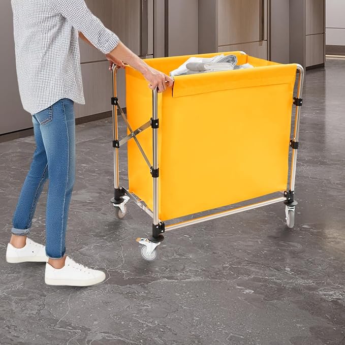 Commercial Laundry Cart with Wheels, Folding Laundry Hamper Cart, Heavy Duty - Image 5