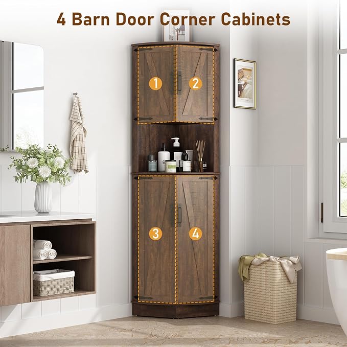 68" Tall Farmhouse Corner Cabinet, Dining Room Storage Cabinet - Image 6