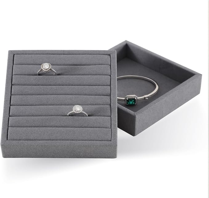 Dark Blue Jewelry Display Tray Ring Necklace Earring Bangle Organizer - Image 2