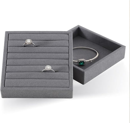 Dark Blue Jewelry Display Tray Ring Necklace Earring Bangle Organizer - Image 2