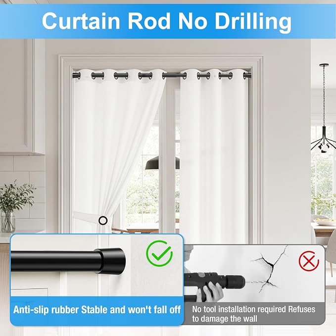 2 Pack Spring Loaded Tension Rod 48-59" Adjustable Curtain Rods No Drill - Image 5