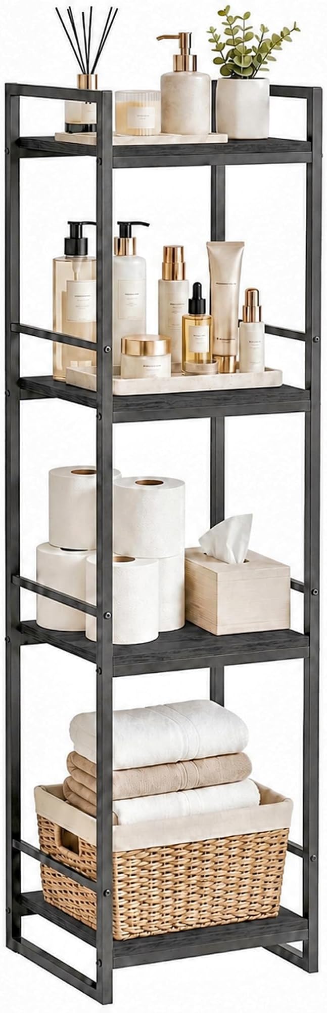 BYFU 4 Tier Bathroom Storage Open Shelf Black Metal Corner Storage Rack | 46.1" by BYFU-livingasimplelife