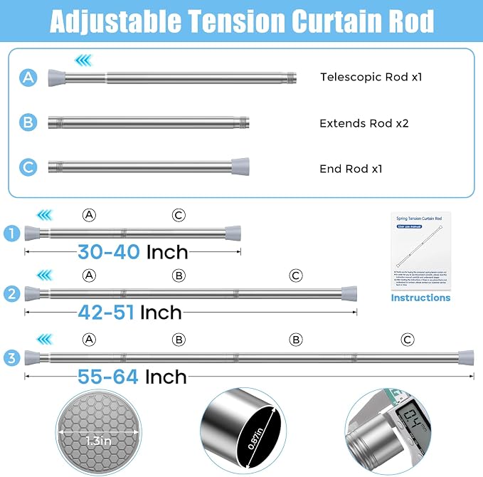 AIZESI Shower Curtain Rod 45-77 Inch Adjustable No Drilling, No Slip, - Image 2
