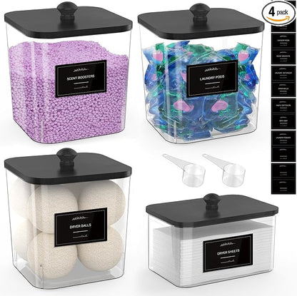 3+1 Pack Clear Laundry Pods Container & Dryer Sheet Holder, Plastic Square by COAZEX