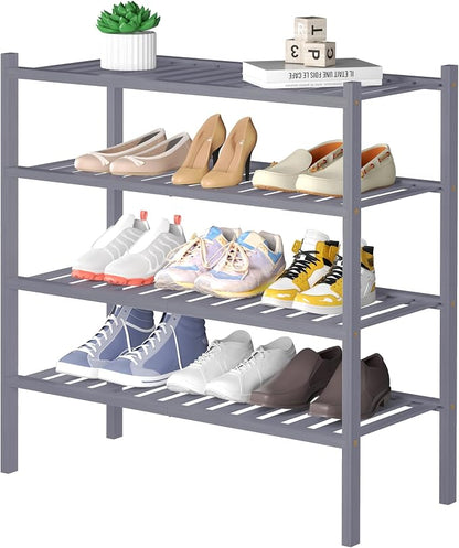 4 Tier Bamboo Shoe Rack for Closet Free Standing Wood Shoe Shelf for Entryway by ROMGUAR+CRAFT