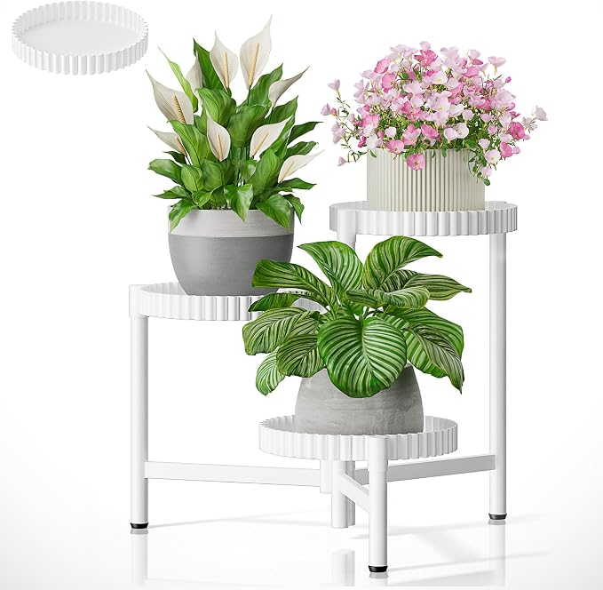 3 Tiered Tall Plant Stand Indoor Outdoor, Metral Flodable Plant Stand by Unknown