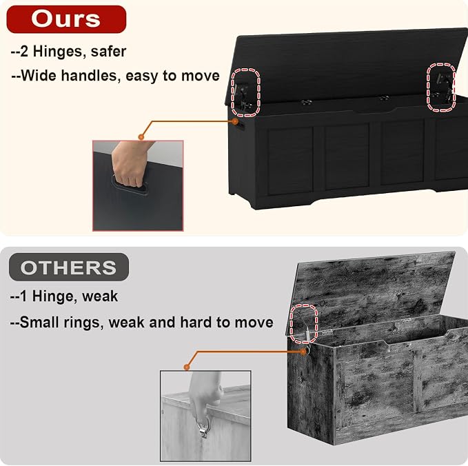 Timberer 47.2" Wooden Storage Chest, Extra Large Storage Trunk | Storage Bench - Image 5