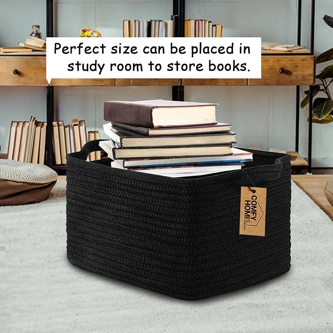 COMFY-HOMI Storage Basket for Shelves, Woven Baskets for Storage, Cotton Rope - Image 2