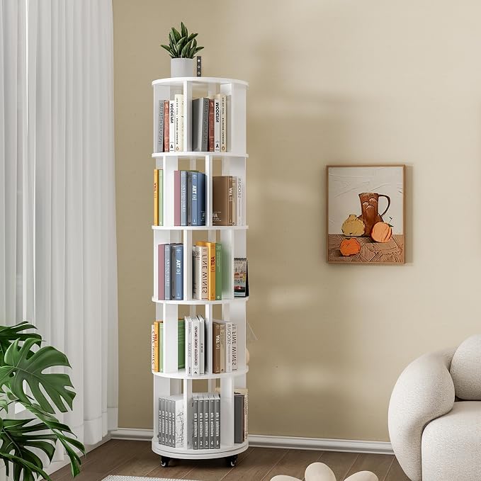 5 Tier Rotating Bookshelf Tower, 360° Rotating Bookshelf by Chyanmoo
