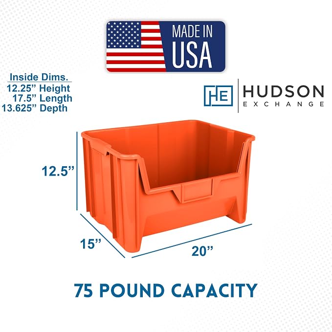 Hudson Exchange 20" x 15" x 12.5" Plastic Giant Stackable Hopper Bin Container - Image 2